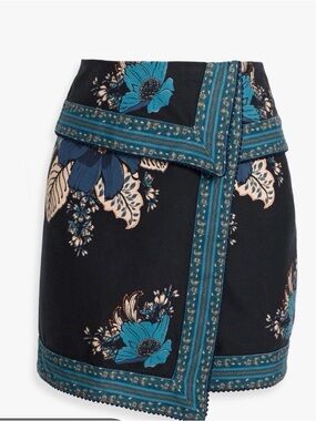 FARM Rio Navy Blue Teal Floral Wrap Mini Skirt Size 30